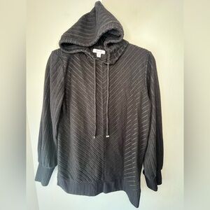 Nine West Black Chevron Long Sleeve Pullover Hoodie Knit Size Medium